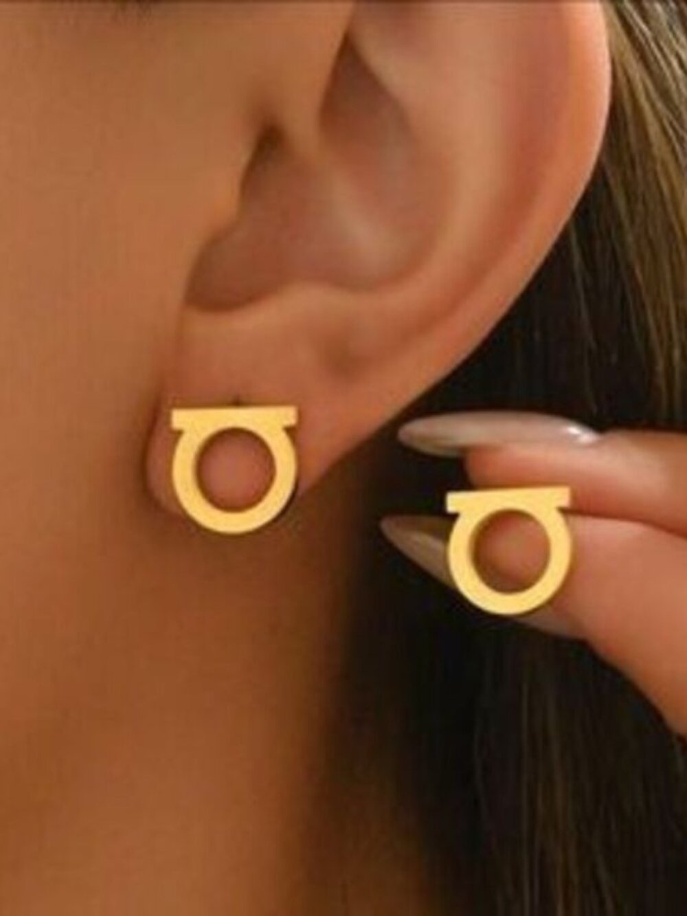 Gold Stainless Steel Geometric Circle Stud Earrings Tarnish Resistant